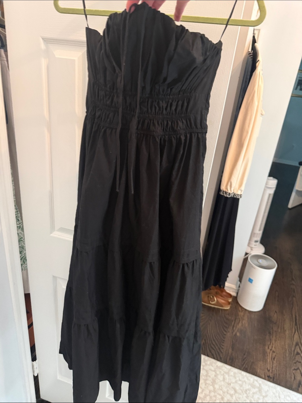 Anthropologie Black Strapless Tiered Maxi Dress